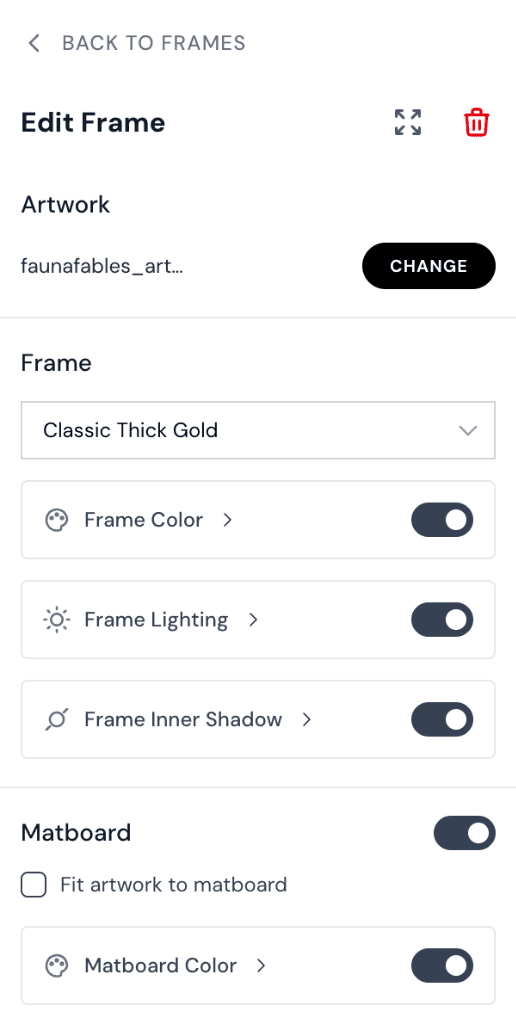 Edit Frame interface in Studio