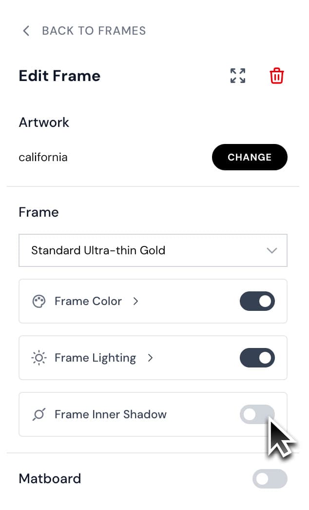 Enabling inner shadow for floating frame effect