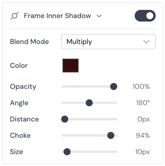 Configuring inner shadow settings for floating frame