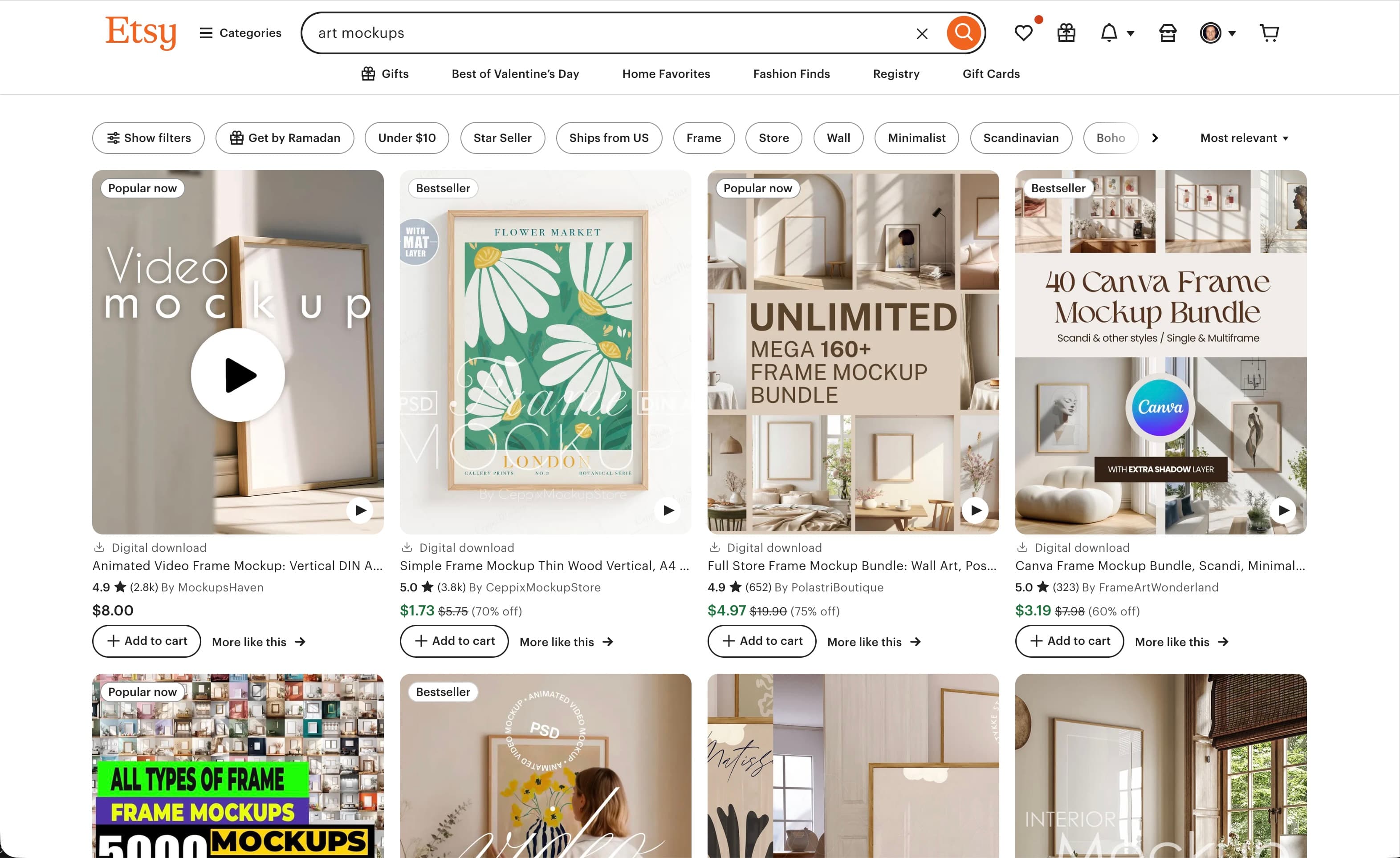 Etsy Search Screenshot