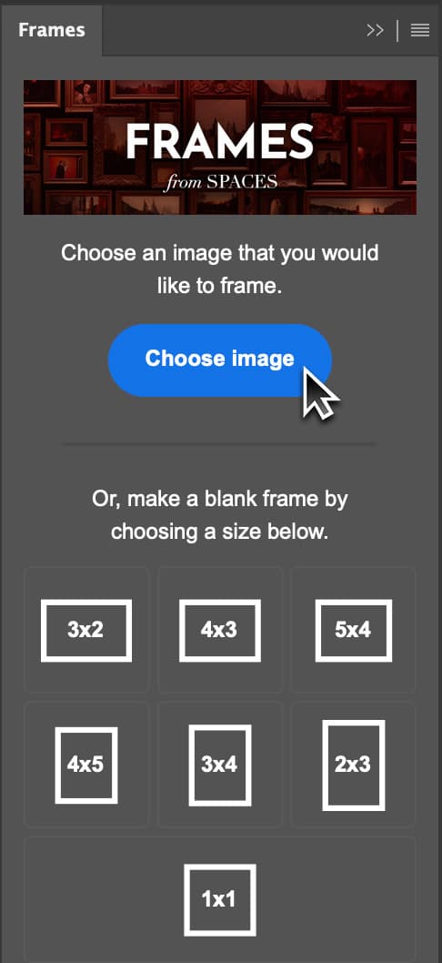 Clicking Choose Art in the FRAMES plugin to select artwork from your computer