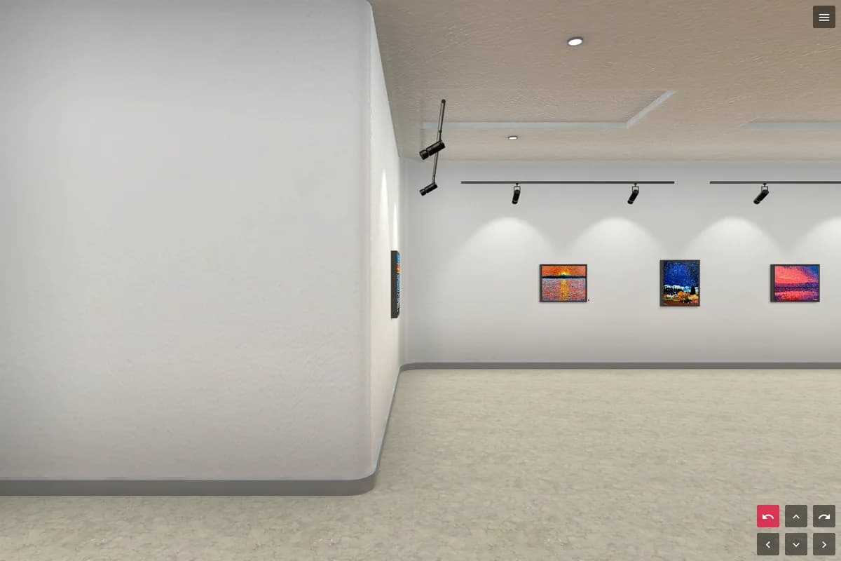 Paintings under spotlights in an ArtPlacer virtual exhibition space