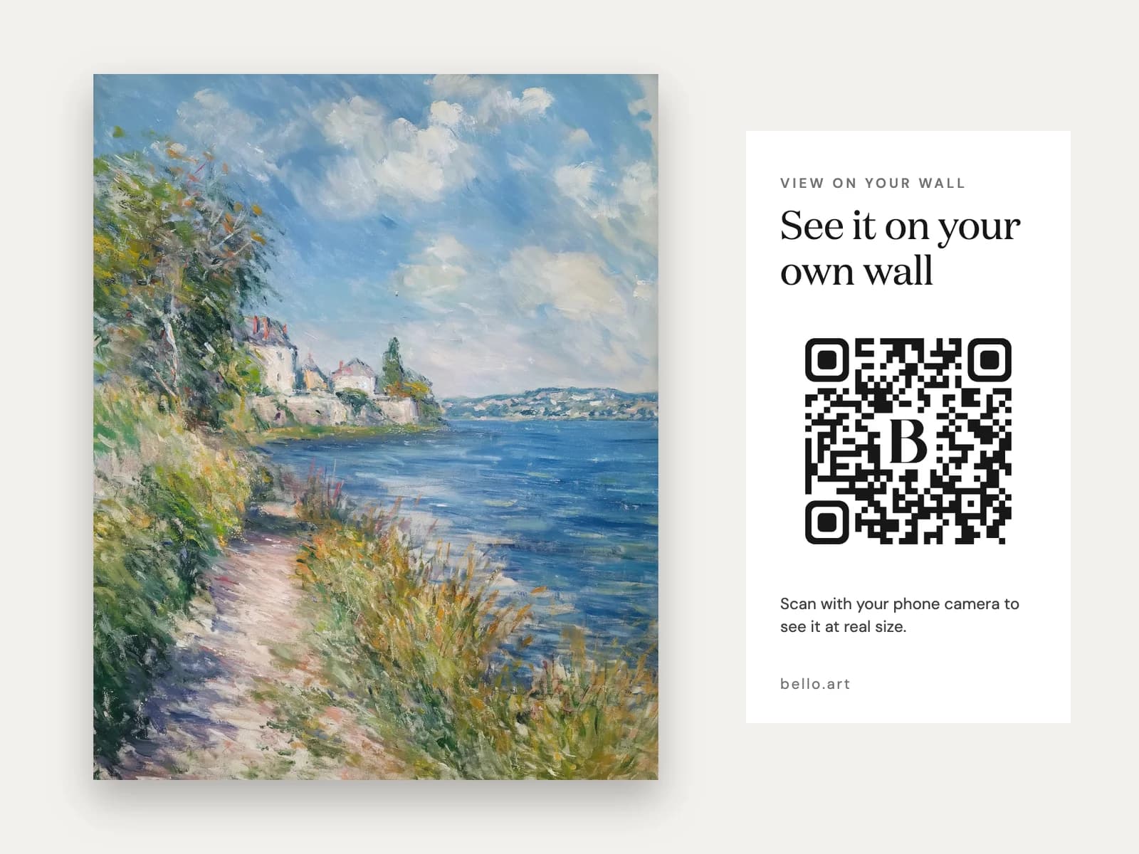 Listing image: the artwork beside a card with a QR code